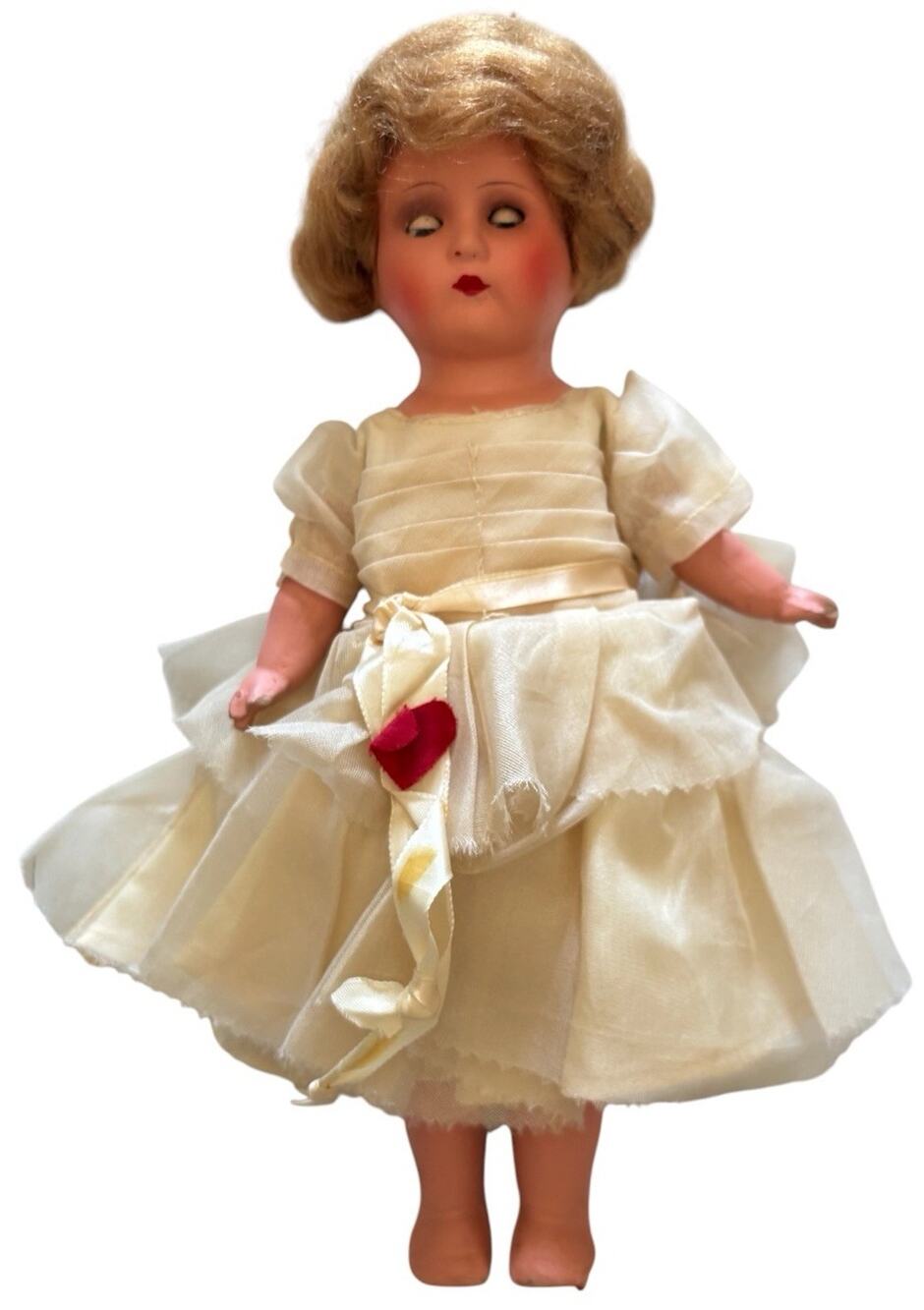Composition Doll Sleepy Eye Unmarked Bride Doll Orig Satin Gown 12” 1930's-1940s
